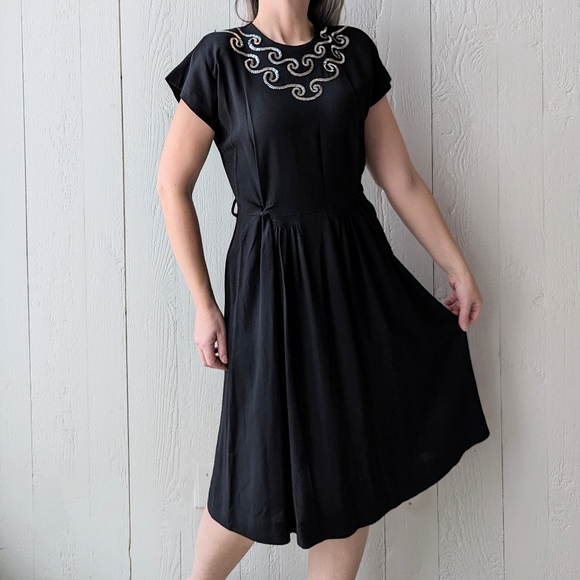 1940's BLACK CREPE DRESS 40's maternity S - Picture 1 of 10